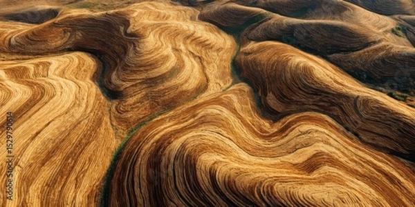 Obraz Aerial View of Abstract Golden Brown Wavy Hills