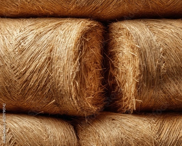 Obraz Close-up of Stacked Golden Hay Bales, Rural Texture
