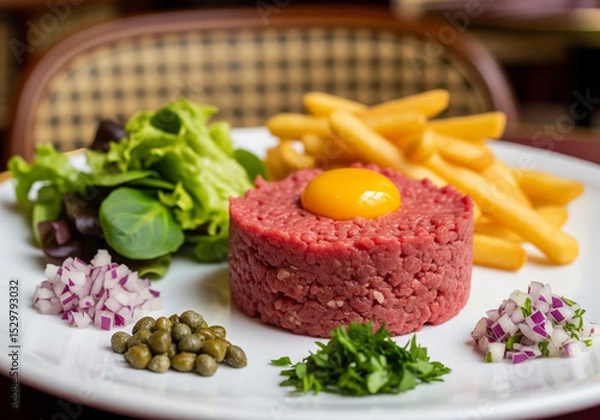 Fototapeta tartare de bœuf et frites
