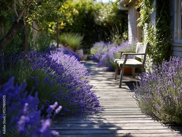 Obraz lavender in private garden next to house, generative ai