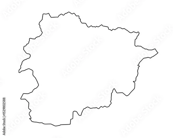 Fototapeta Vector map of Andorra, a country in Southwestern Europe. Detailed black contour, isolated on white background.