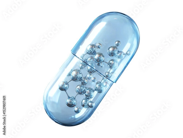Obraz Molecule inside transparent capsule 3d illustration isolated on transparent or white background, png