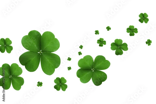 Obraz Flying falling four leaf clovers isolated on transparent or white background, png