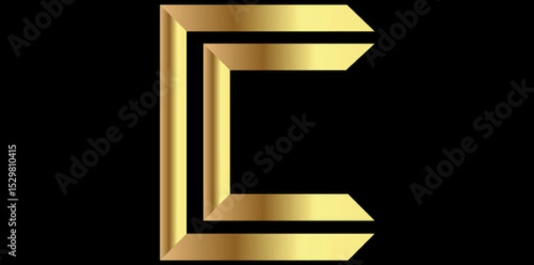 Fototapeta Golden Alphabet c Isolated On Black Background, Decorative Alphabet c Vector Illustration.	