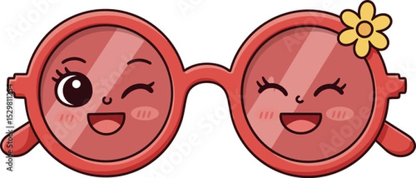 Obraz Cute Summer Sunglasses with Smiling Faces and Flower Decoration