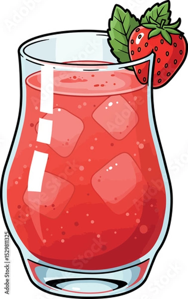 Obraz Refreshing Summer Drink with Strawberry Garnish in a Glass