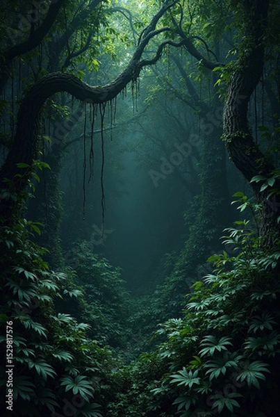 Obraz "Enchanted Forest with Lush Greenery and Dramatic Lighting"

