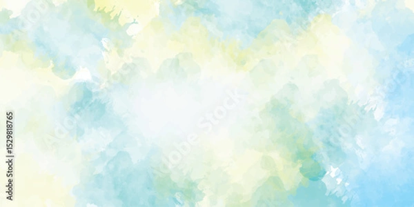 Fototapeta Blue yellow sky gradient watercolor background with cloud texture colorful watercolor background of abstract sunset sky with paint blotches and soft blurred abstract watercolor hand painted background