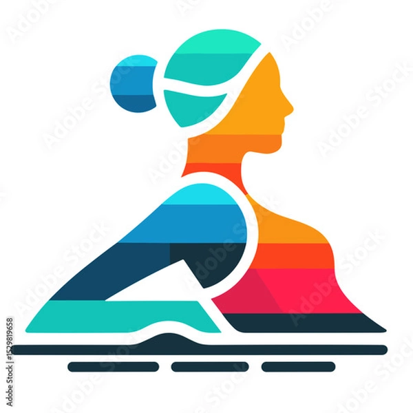 Obraz Colorful vector of female swimmer in vibrant gradient vector illustration on transparent background representing grace, athleticism, and water sports