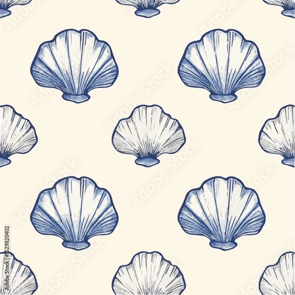 Fototapeta Vector seamless pattern of scallop shell