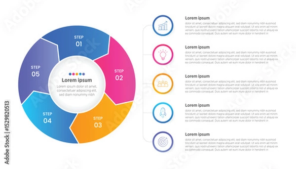 Fototapeta Modern Horizontal progress bar featuring 5 shaped elements, symbolizing the five stages of business strategy and progression. Clean timeline infographic design template. Vector for presentation