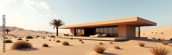 Obraz desert villa integrated rainwater harvesting system futuristic parametric design photorealistic