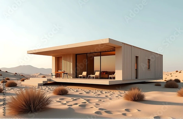 Obraz desert villa using recycled shipping containers futuristic parametric design photorealistic