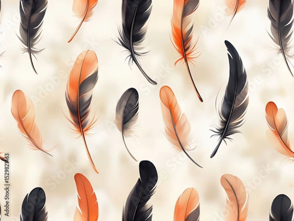 Obraz Elegant Seamless Pattern with Feathers in Warm Earth Tones

