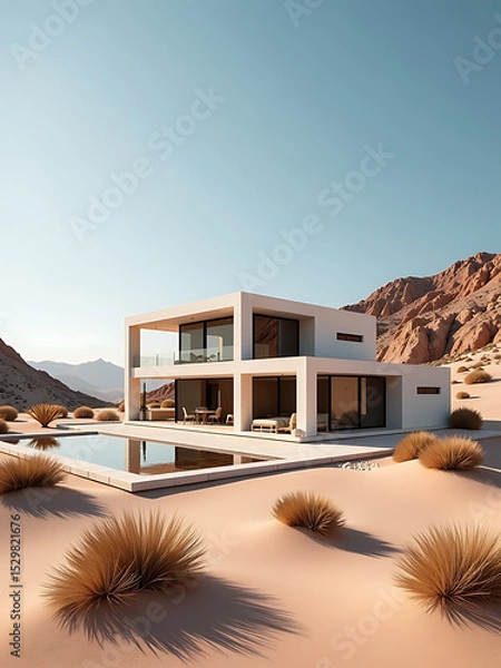 Obraz desert villa incorporating solar panel facades futuristic parametric design photorealistic