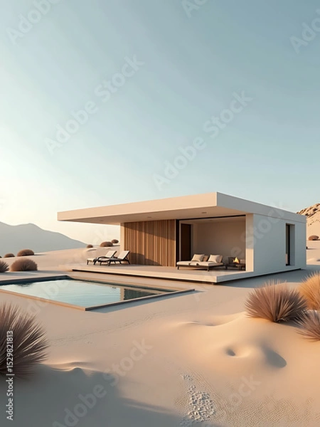 Obraz desert villa highlighting passive house design minimalist scandinavian style photorealistic