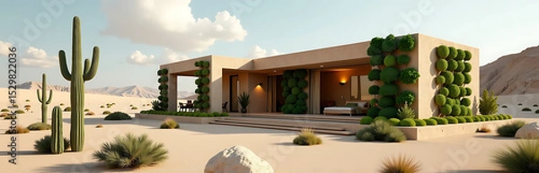 Obraz desert villa featuring vertical vegetable gardens futuristic parametric design photorealistic