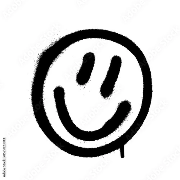Obraz Graffiti smiling face emoticon in black on white background.