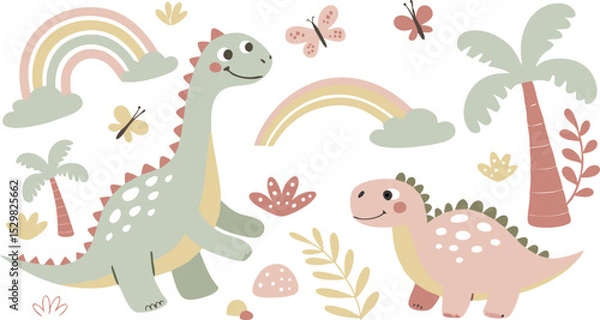 Fototapeta Cute marina life set with fish, whales, seaweed, marina elements for your design, childish hand drawn sea elements. playful and colorful vector illustration of cute underwater sea animals in a cartoon