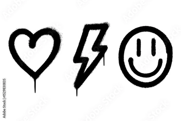 Obraz Graffiti spray symbols set with heart, lightning, smile in street style.