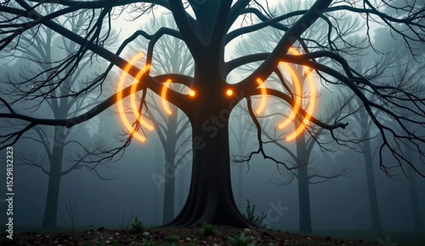 Fototapeta Mysterious Tree with Glowing Symbols