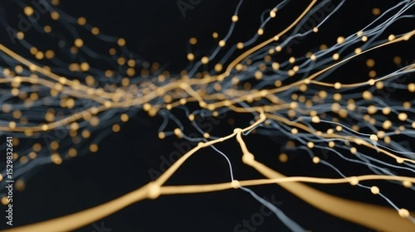 Fototapeta AI Neural Pathways with Speeding Gold Signals