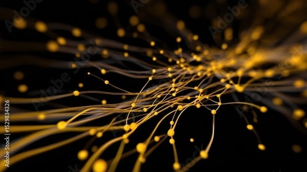 Fototapeta Data Racing Through AI Neural Links in Gold Glow