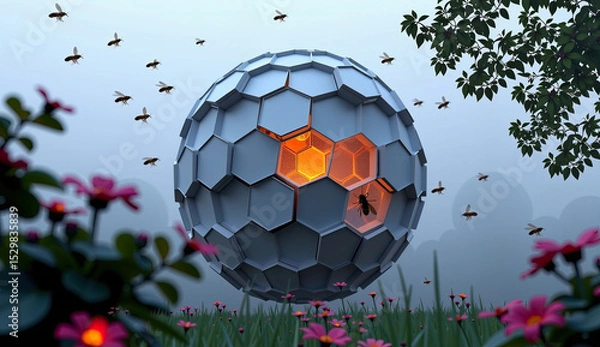 Fototapeta Futuristic Hive Structure in Nature Scene