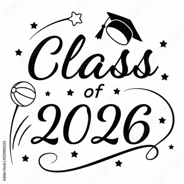 Fototapeta Class of 2026 graduation design stars beach ball