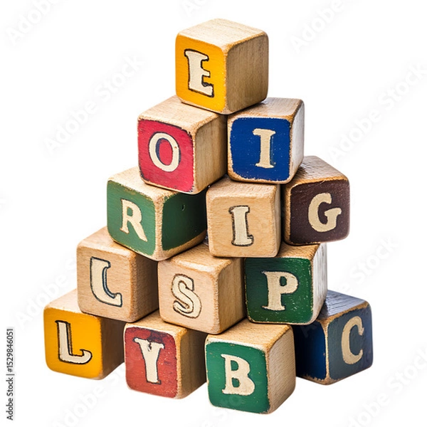 Fototapeta Wooden alphabet blocks stacked in a pyramid.