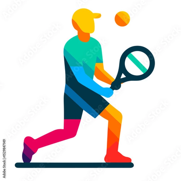 Obraz Colorful abstract tennis vector player in dynamic pose with racket and ball vector illustration on transparent background for modern sports design and energetic branding concepts