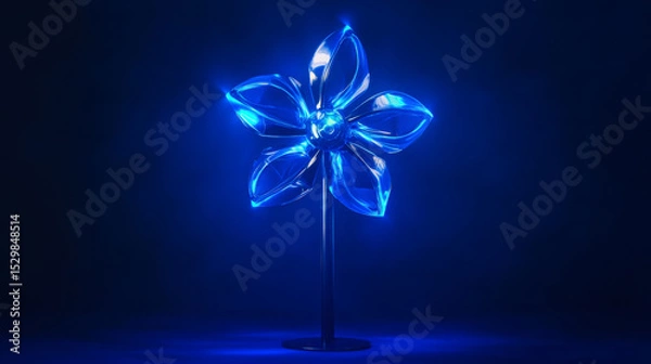 Fototapeta Decorative blue light flower display illuminating dark space with vibrant colors at nighttime
