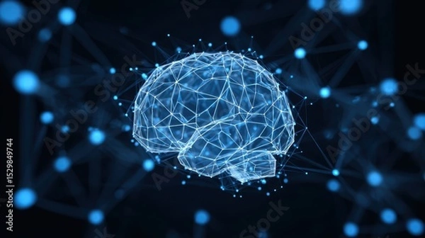 Fototapeta Tech Brain with Surrounding Geometric Intelligence Nodes
