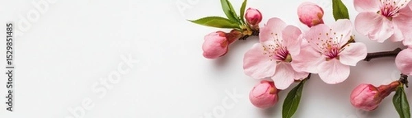Obraz Pink Blossom Branch on White Background, Spring Flowers, Floral Design Spring, Blossom