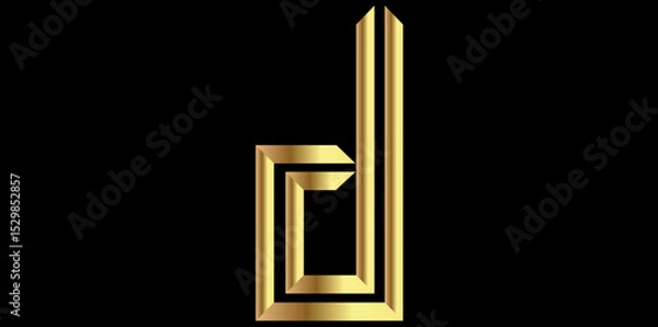 Fototapeta Golden Alphabet d Isolated On Black Background, Decorative Alphabet d Vector Illustration.	