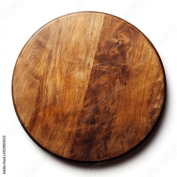 Obraz Round Wooden Board Texture, Rustic Brown Wood, Serving Tray Wood texture, cutting board