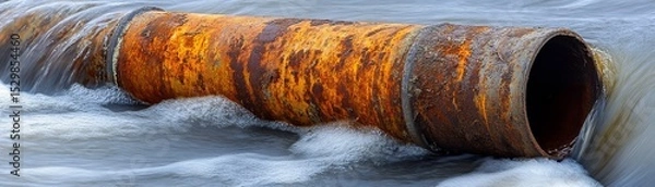 Obraz Rusty Pipe Underwater Discharge, Water Flow, Corrosion