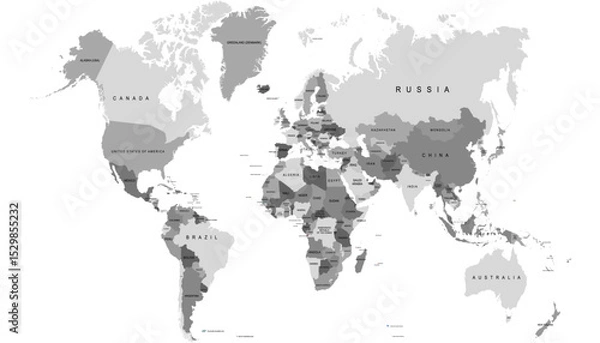 Obraz World map. Grey modern vector map. Silhouette map.	