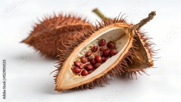 Obraz Single Annatto Pod With Seeds On White Background Photo