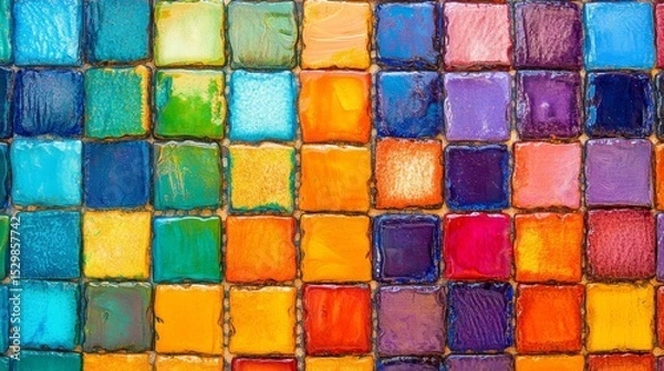 Obraz Vibrant Square Tile Mosaic Colorful Glass Art, Mosaic Art, Glass Tile