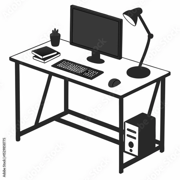Fototapeta Modern home office desk setup computer workstation