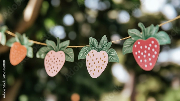 Fototapeta Colorful Tropical Garland with Strawberry Cutouts