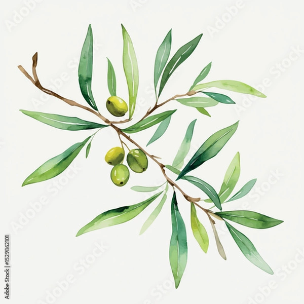 Obraz Olive branch watercolor vector. Symbolic botanical element with soft texture and classic shape.
