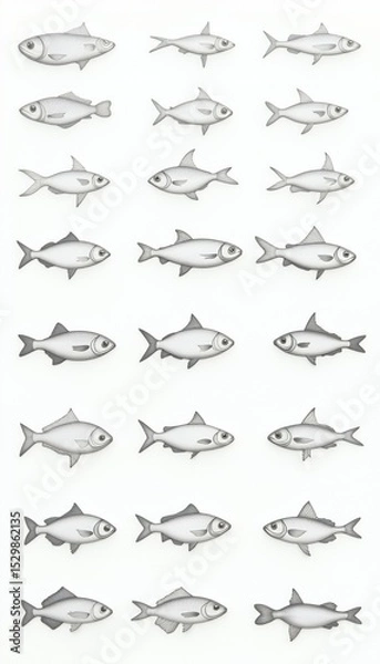 Fototapeta Illustration of Multiple Fish in Pencil Sketch Style