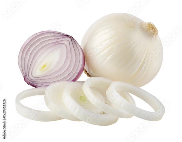 Obraz Fresh onions white and red onion slices raw onion for cooking and healthy eating ingredient food photo