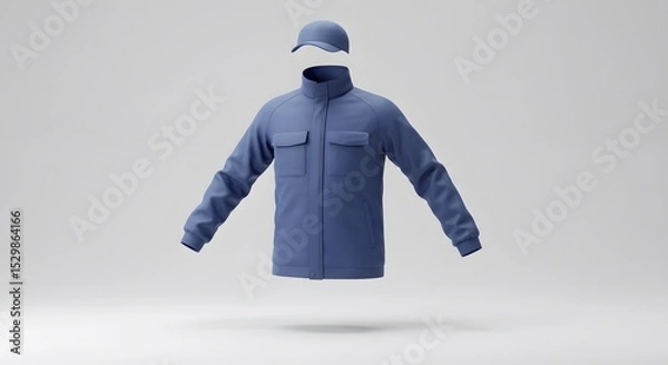 Fototapeta Stylish Blue Jacket and Cap Mockup:  High-Quality 3D Render for Fashion Design and Branding
