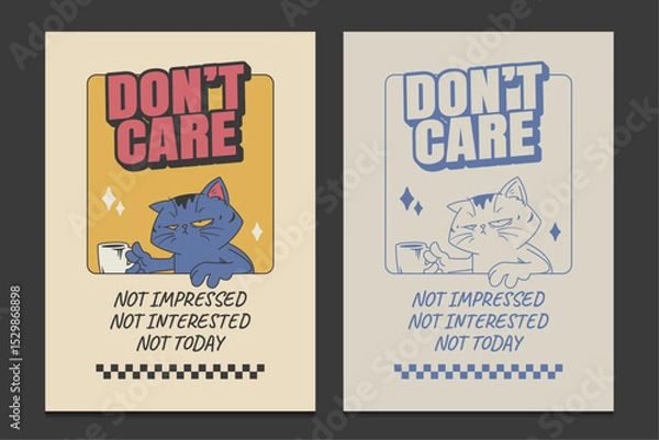 Obraz retro cartoon cat poster with quote, vector illustration