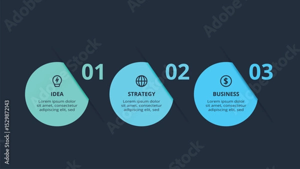 Obraz Creative concept for infographic with 3 steps, template for web on a black background.