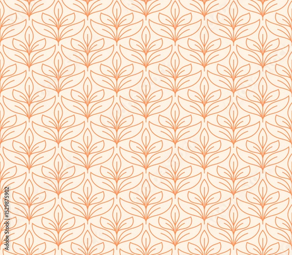 Obraz Modern cute floral art deco seamless pattern. Vector damask illustration with leaves. Decorative botanical background.