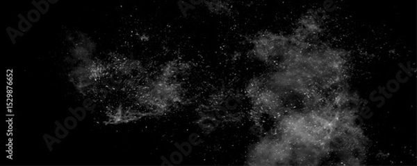Fototapeta Gray dust Particle ink splash abstract design background. Dark background with white and gray smokey particle white dust is scattered by white cluster explosion on a black background.	
